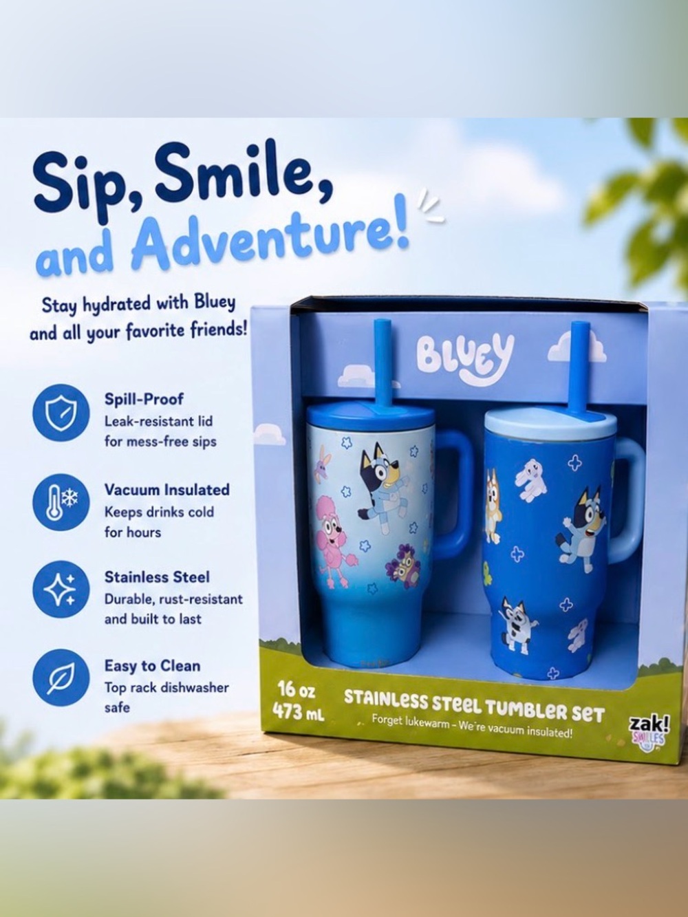 Bluey Stainless Steel Tumbler Set NWT